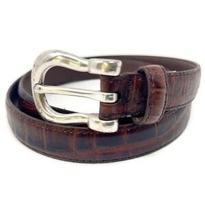 FootJoy Croc Embossed Brown Canadian Leather w/ Silver Toned Buckle Belt
